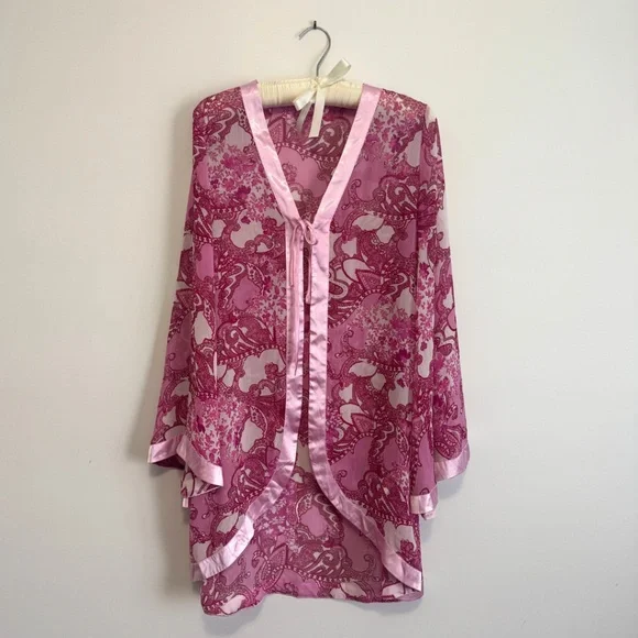 Pink Paisley Tie Front Robe OS - Picture 4 of 5